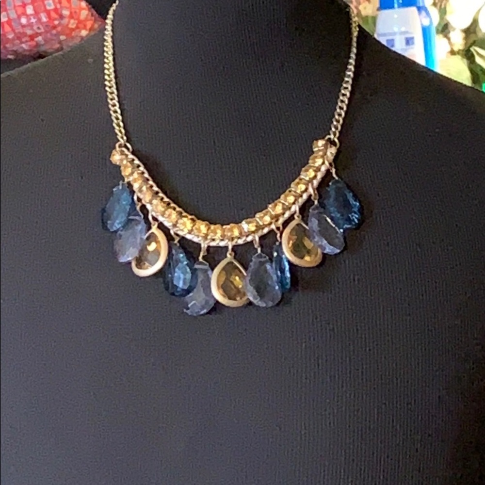 Estate rhinestone necklace blue/yellow